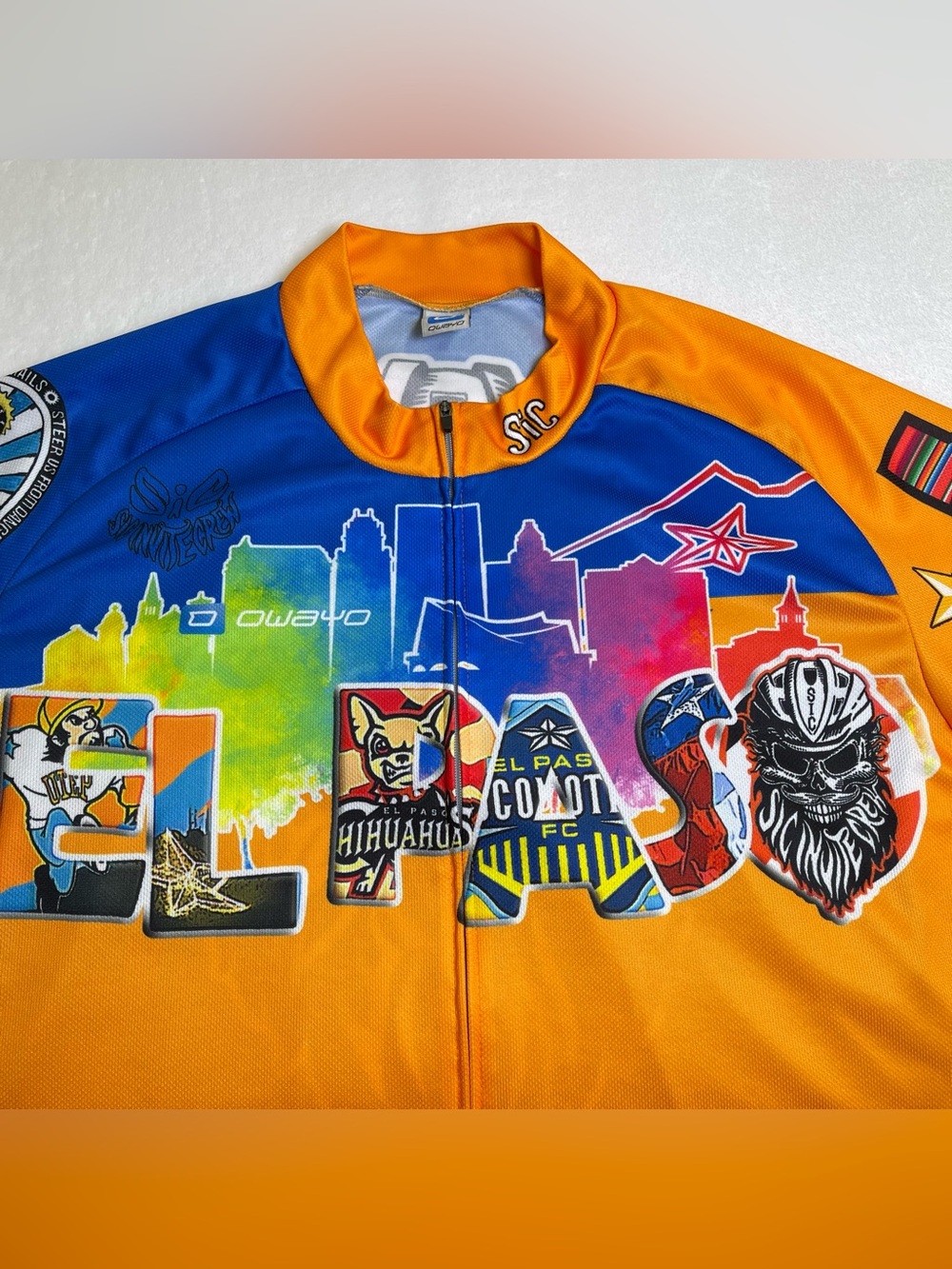Owayo El Paso TX Cycling Jersey UltraDry Short Sleeve Graphic Bike Top Size 11